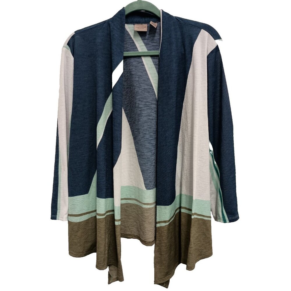 Easywear By Chicos Cardigan Womens XL Multi Wearable Art Cascading Asymmetric